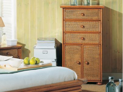 Chiffonnier Soria en rotin haut de gamme, meuble pour la chambre à coucher. Le Monde du Lit