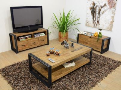 Coffre Industria en hevea massif de qualité. Fabrication artisanale.