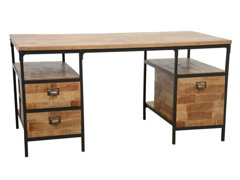 Bureau Factoria en hévéa 100% massif recyclé. Meuble de qualité.