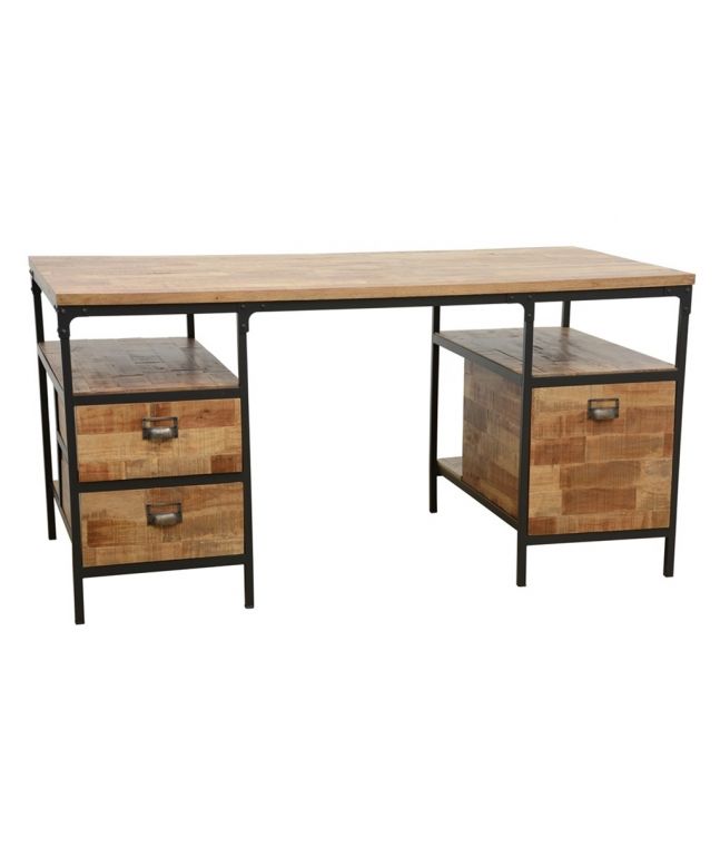 Bureau Factoria en hévéa 100% massif recyclé. Meuble de qualité.