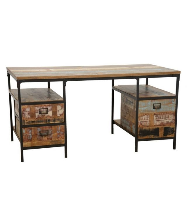 Bureau Factory en hévéa 100% massif recyclé. Meuble de qualité.