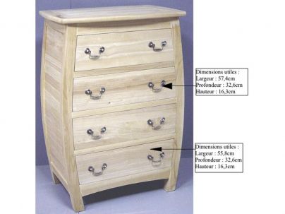 Satun2 en hevea massif, 4 tiroirs - Commode en bois - Meuble de chambre - Le Monde du Lit
