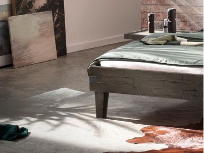 Lit Golea en acacia vintage grey massif | Le Monde du Lit