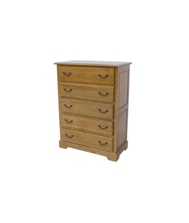 Country5 en hévea massif - Commode en bois 5 tiroirs - Meuble de chambre - Le Monde du Lit