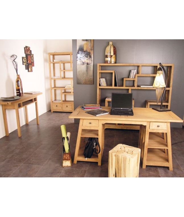 Bureau Ranong en hevea massif de qualité. Fabrication artisanale.