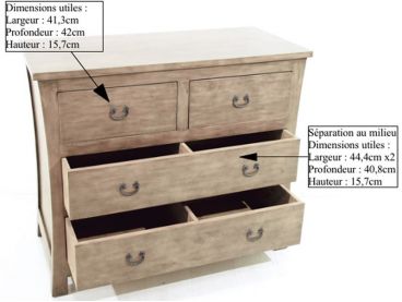 Dimensions de la commode Lampang