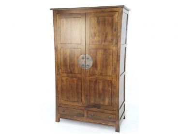 Armoire Lampang en bois massif 2 tiroirs 2 portes avec penderie