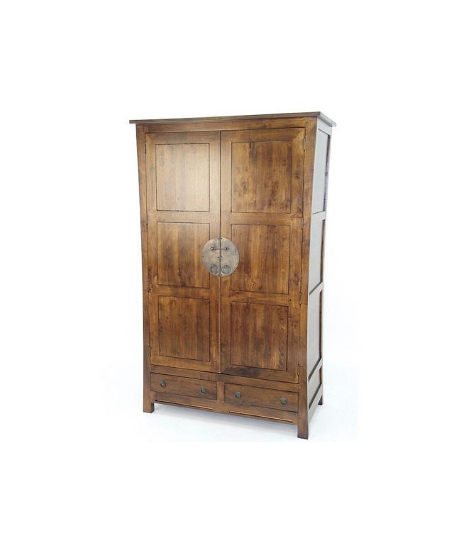 Armoire Lampang en bois massif 2 tiroirs 2 portes avec penderie