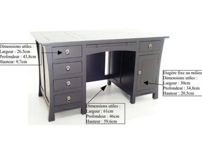 Bureau Lampang en hevea massif de qualité. Fabrication artisanale.