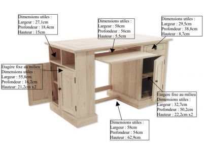 Bureau Rayong 2 en hevea massif de qualité. Fabrication artisanale.