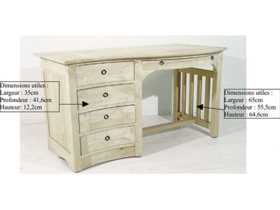 Bureau Sinja en hevea massif de qualité. Fabrication artisanale.