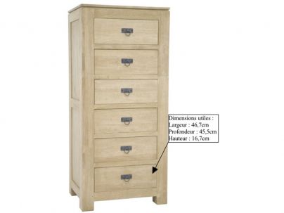 Chiffonnier Bangkok en hevea massif de qualité. Fabrication artisanale