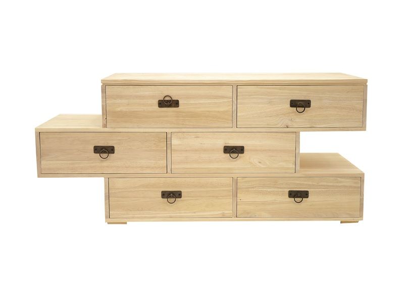 Commode Bangkok2 en hevea massif de qualité. Meuble en bois massif pour la chambre. Le Monde du Lit