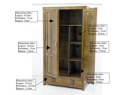 Penderie Pattaya en hevea massif de qualité. Fabrication artisanale.