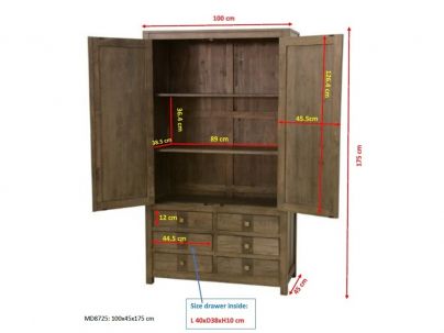 Armoire Pattaya3 en hevea massif de qualité. Meuble en bois massif pour la chambre. Le Monde du Lit