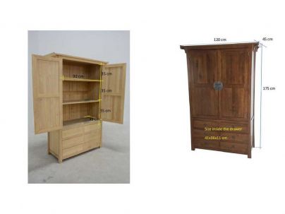 Armoire Yala4 en hevea massif de qualité. Meuble en bois massif pour la chambre. Le Monde du Lit