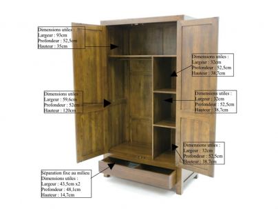 Armoire Tak en hevea massif de qualité. Meuble en bois massif pour la chambre. Le Monde du Lit