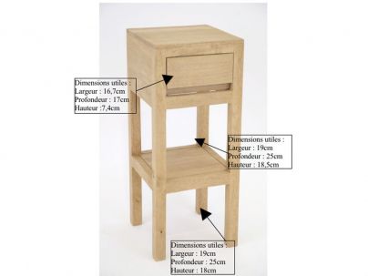 Tablette Tak en hévéa massif de qualité. Meuble en bois massif pour la chambre. Le Monde du Lit