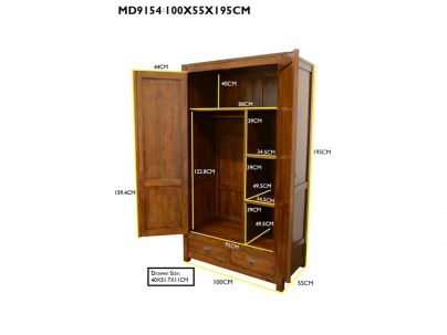 Armoire Bangkok3 en hevea massif de qualité. Meuble en bois massif pour la chambre. Le Monde du Lit