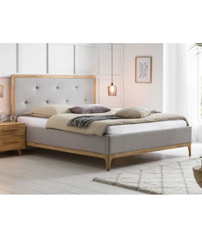 HASENA - Lit capitonné avec contour de tête et pieds de lit en chêne massif