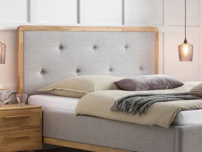 HASENA - Lit capitonné avec contour de tête et pieds de lit en bois massif