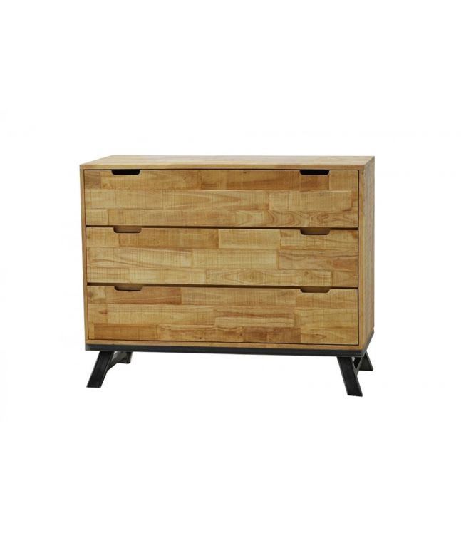 Commode Californy 3 en hévéa massif recyclé de qualité. Meuble en bois massif pour la chambre. Le Monde du Lit