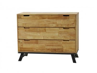 Commode Californy 3 en hévéa massif recyclé de qualité. Meuble en bois massif pour la chambre. Le Monde du Lit