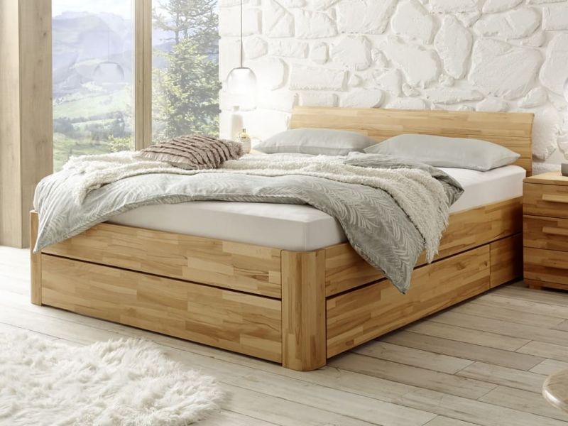 HASENA - Lit avec tiroirs en hêtre massif