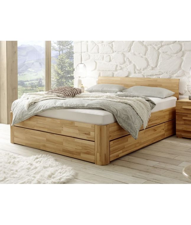 HASENA - Lit avec tiroirs en hêtre massif