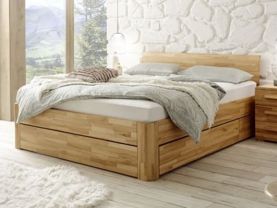 HASENA - Lit avec tiroirs en hêtre massif