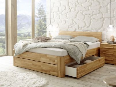 HASENA - Lit avec tiroirs en bois massif