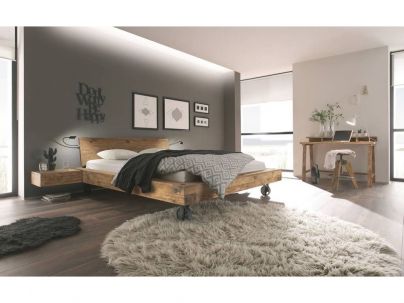 Lit Road Vintage en chêne sauvage massif, Hasena fabricant Suisse. Meuble pour la chambre