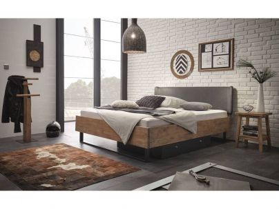 Lit Jeno Vintage en chêne sauvage massif, Hasena fabricant Suisse. Meuble pour la chambre